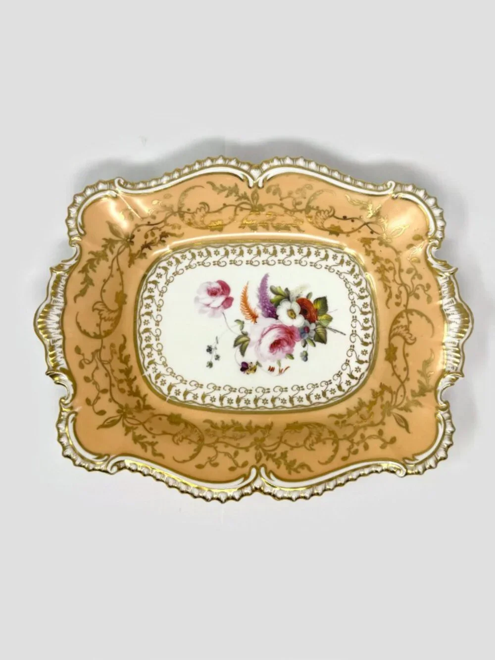 Antique Victorian Peach & Gold Porcelain Serving Dish